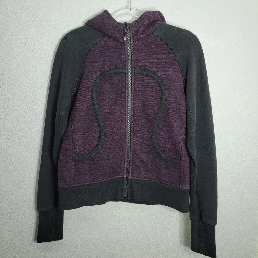 Lululemon Scuba Hoodie Full Zip Purple Heathered Black Women Size 10‎ Thumbholes